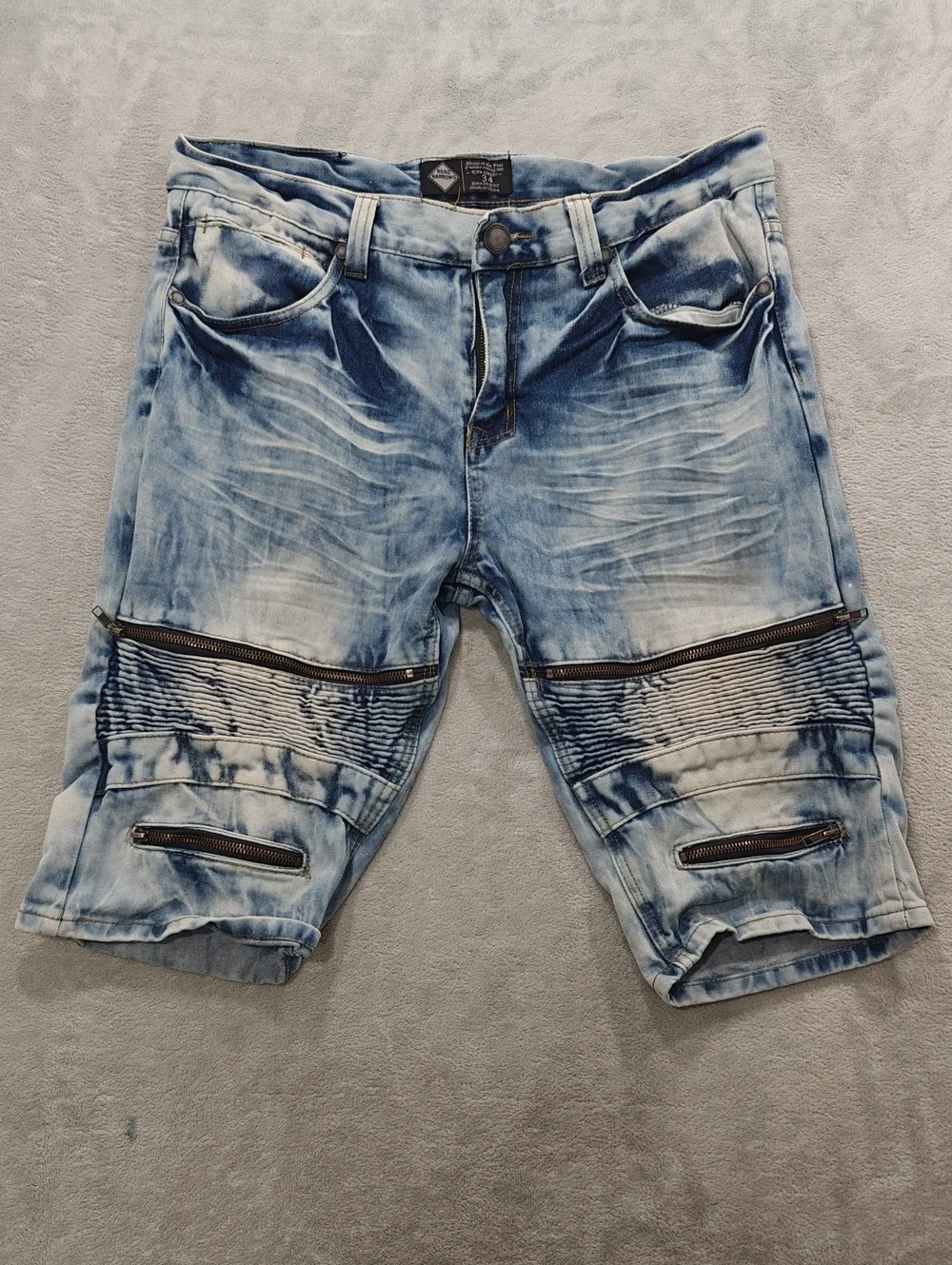 Light Blue Washed Men’s Denim Biker Shorts Size 34